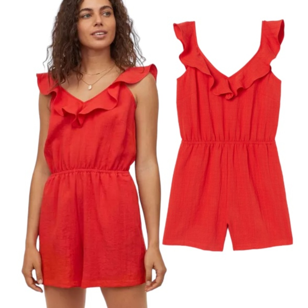H&M Red Flounce-trimmed Romper Size 18